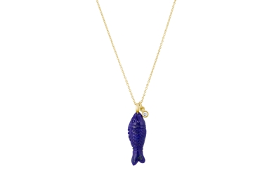 Fish lapis diamant guld halskæde
